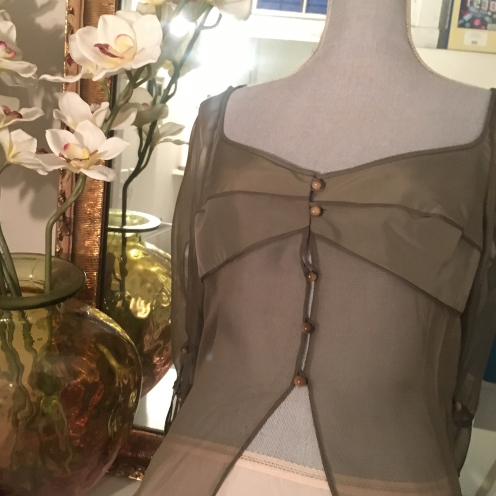 Italian designer Valentino green olive blouse - Picture 2 of 6
